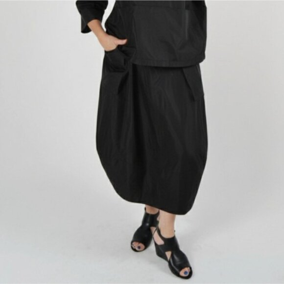 Sun Kim Midtown Taffeta Bubble Tulip Black Midi Skirt Lagenlook Pockets XS - Picture 1 of 8